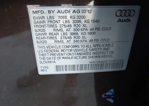 2013 Audi Q7 3.0 Tdi Premium из США, поврежденный, VIN WA1VMAFE1DD012492